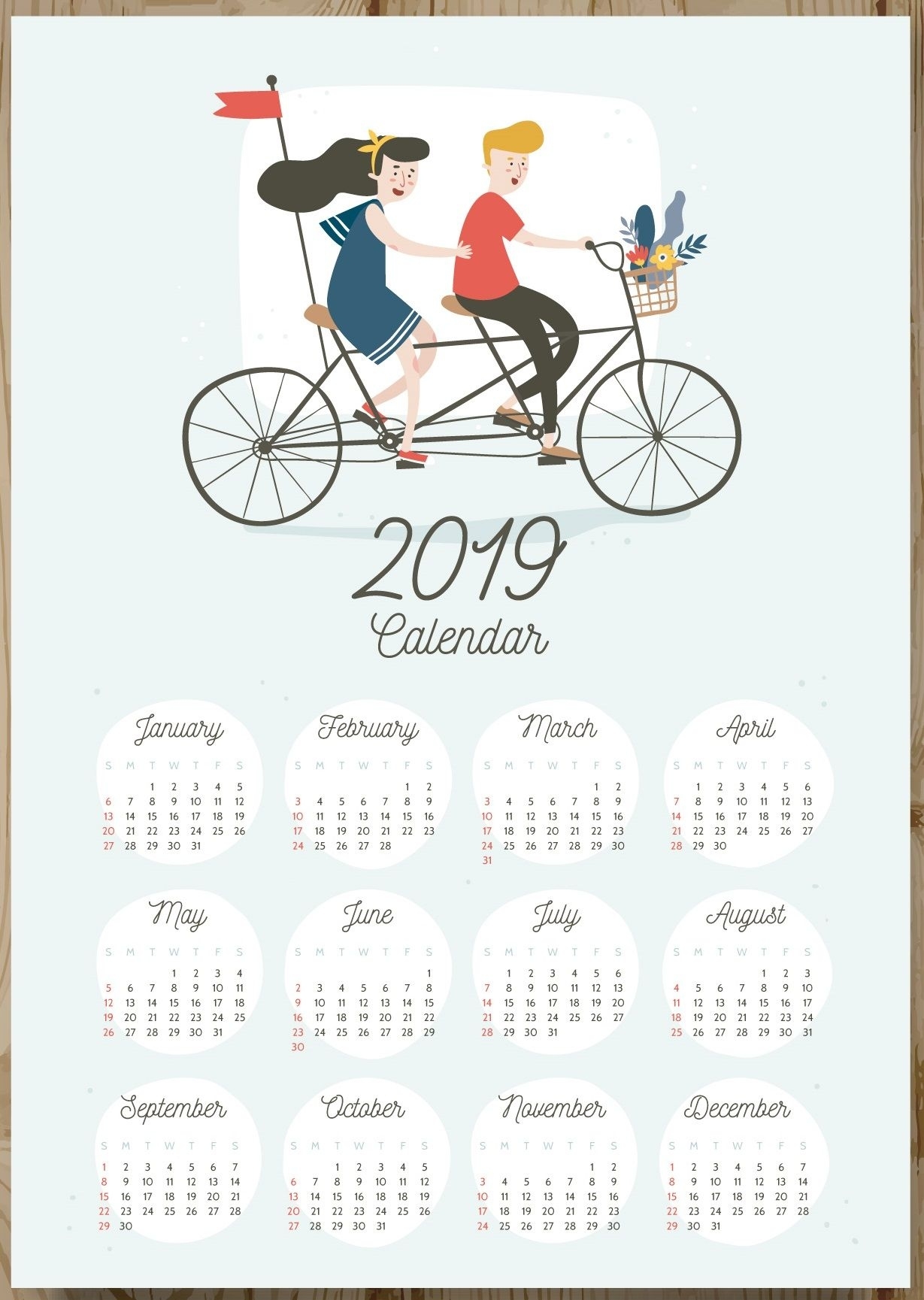 12 Months 2019 One Page Calendar | Monthly Calendar Templates Calendar Template 12 Months One Page