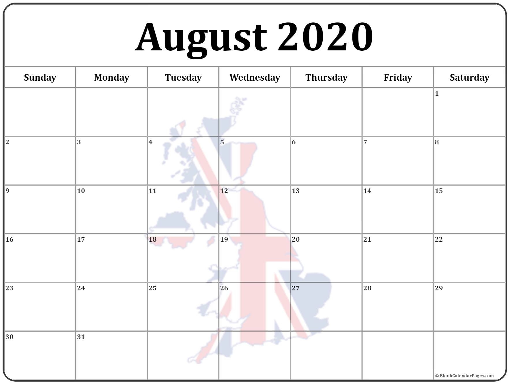 15+ August 2020 Printable Photo Calendars With Image Filters. Extraordinary August 2020 Calendar Uk