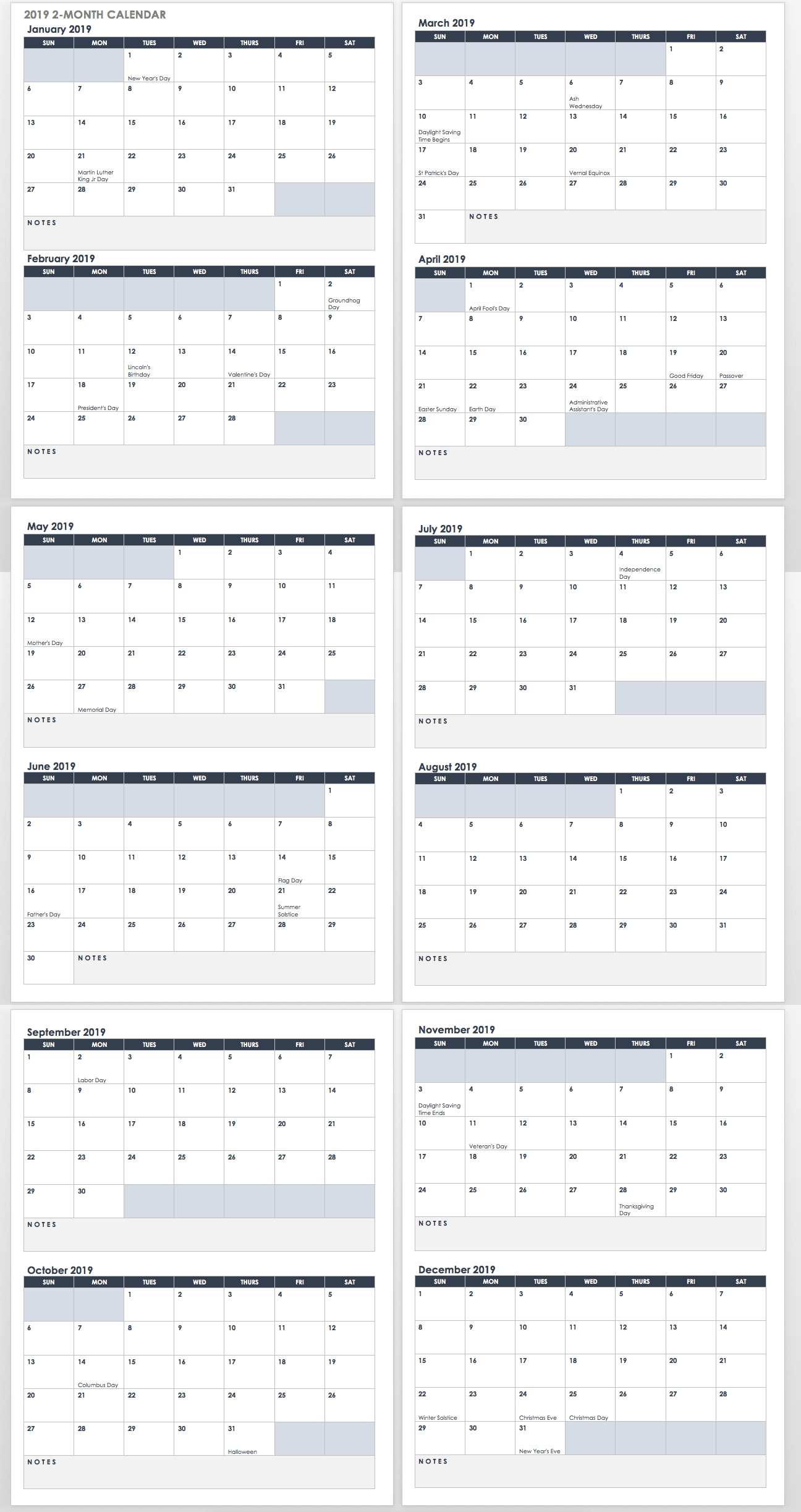 15 Free Monthly Calendar Templates | Smartsheet 2 Month Calendar Template