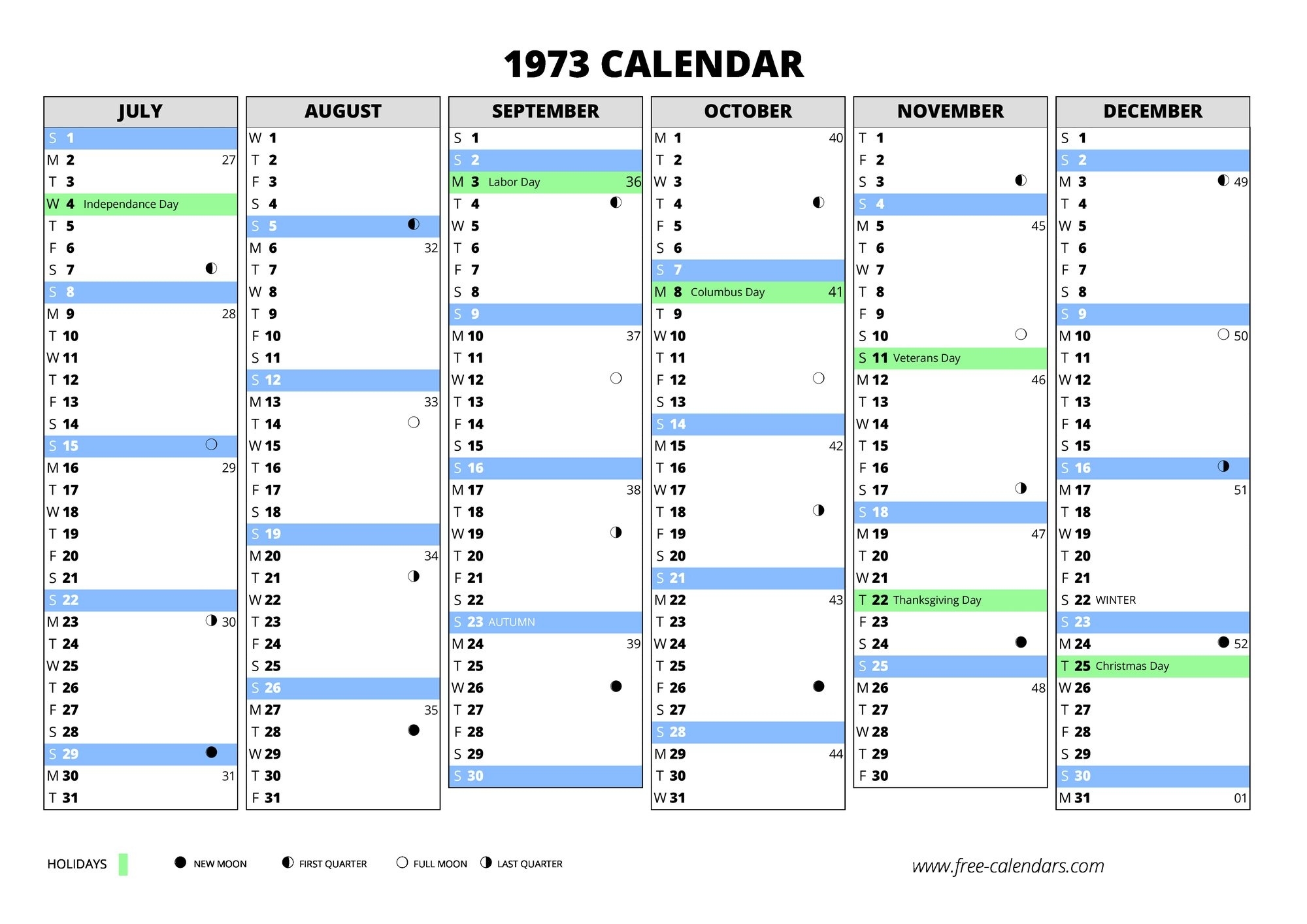 1973 Calendar ≡ Free-Calendars Calendar With Holidays 1973