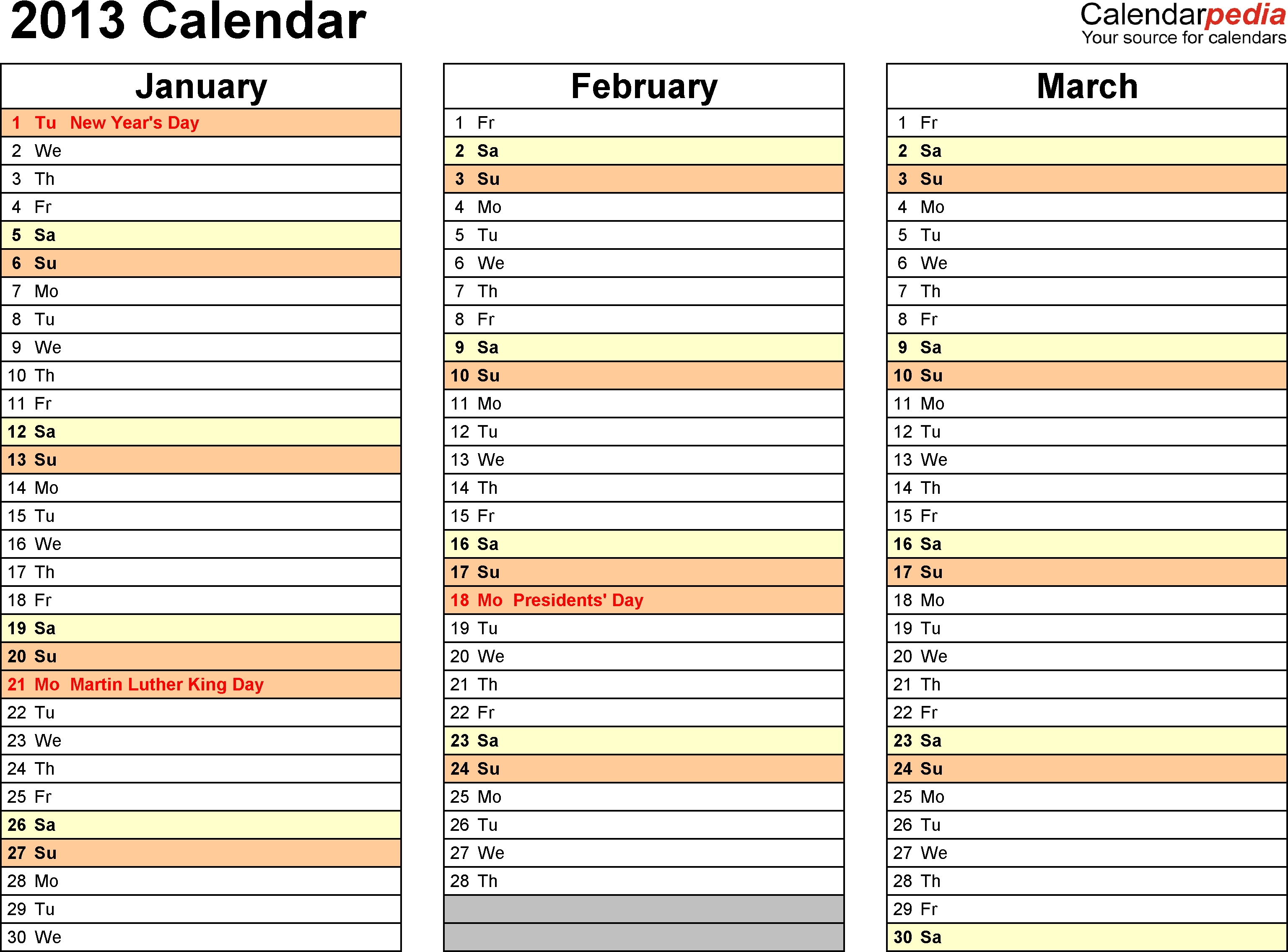 2013 Calendar Word - 11 Free Printable Word Templates (.docx) 3 Month View Calendar Template