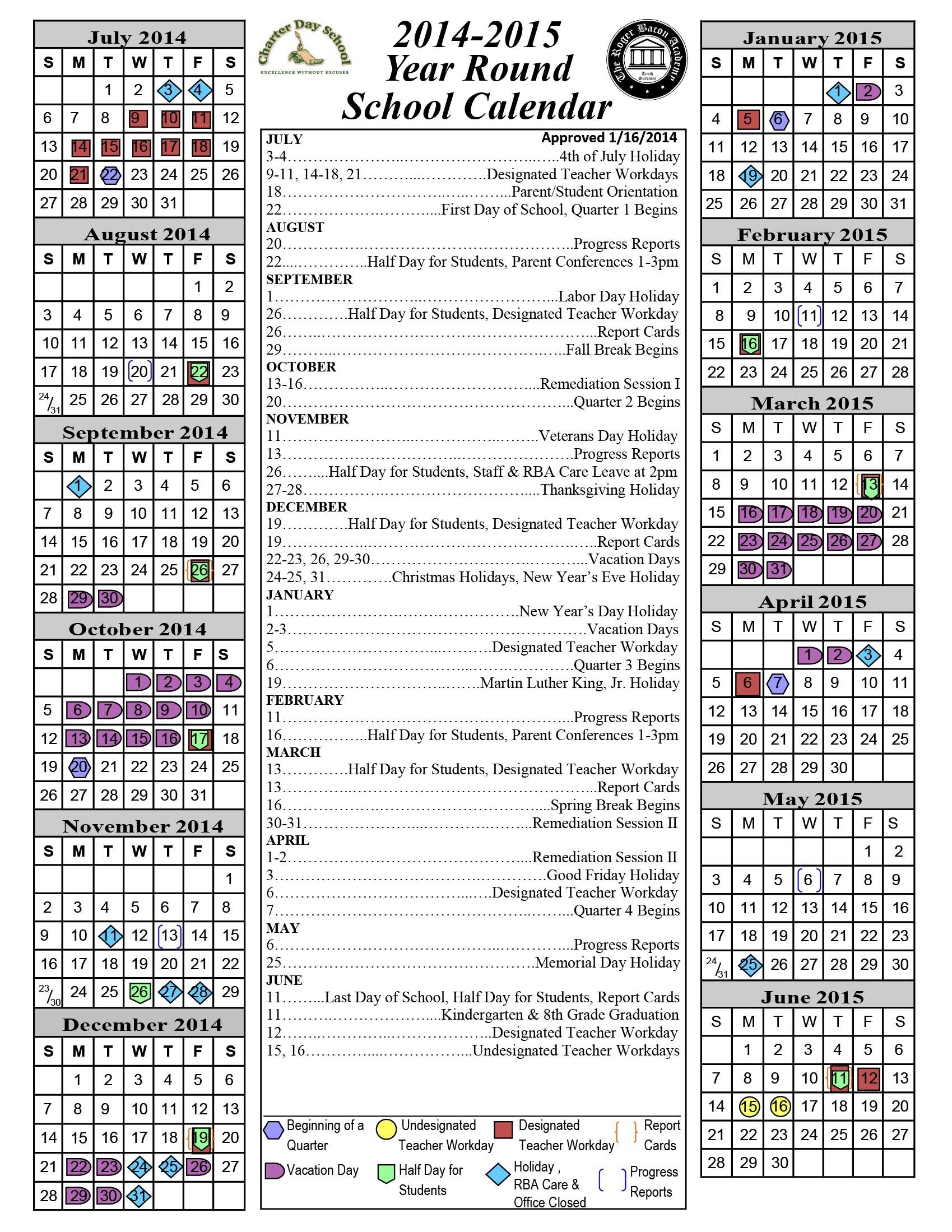 2014-2015 Academic Calendar « Charter Day School Perky School Calendar North Carolina