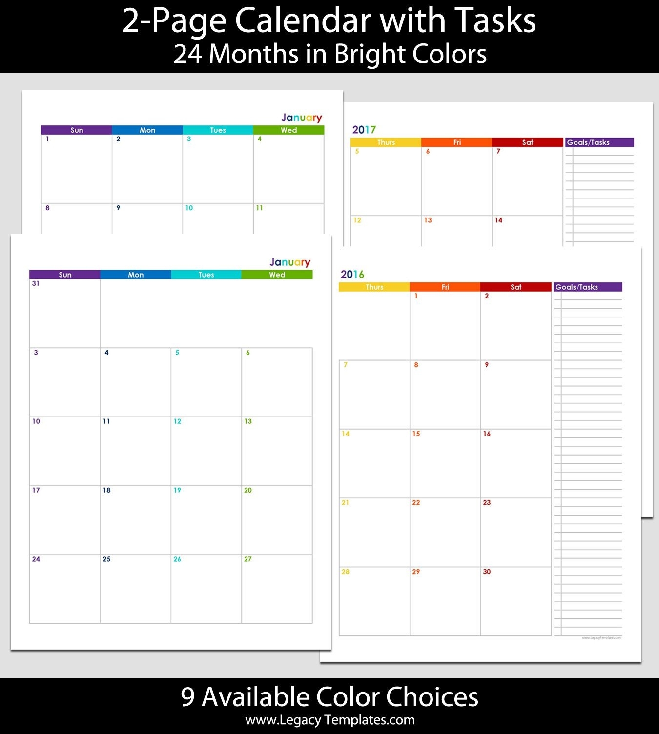 2016 &amp; 2017 24-Month 2-Page Calendar – 8 1/2″ X 11″ | 2016 &amp; 2017 Free 2 Page Monthly Calendar Template