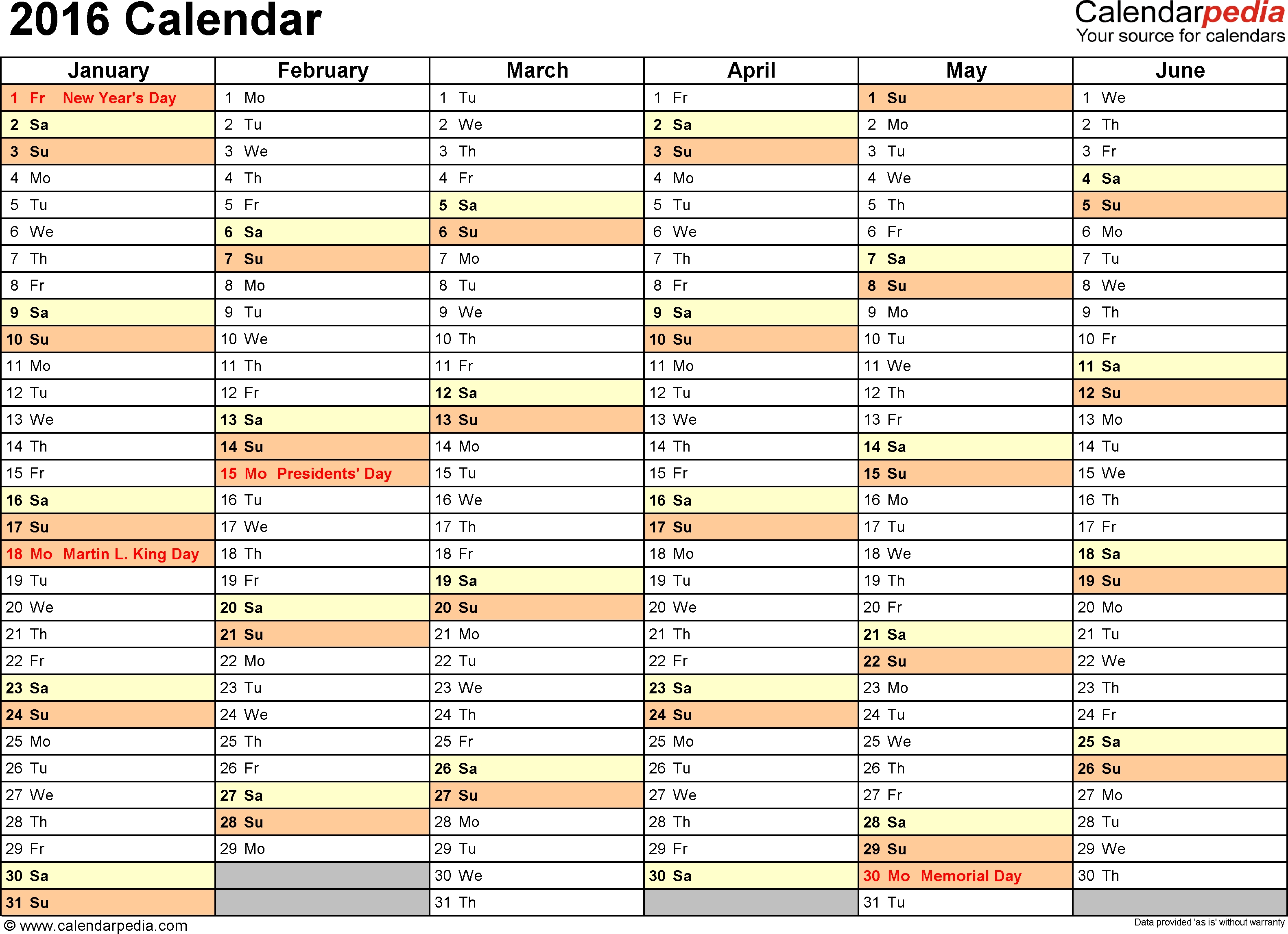 2016 Calendar - Download 16 Free Printable Excel Templates (.xlsx) Free Printable Calendar 6 Months Per Page