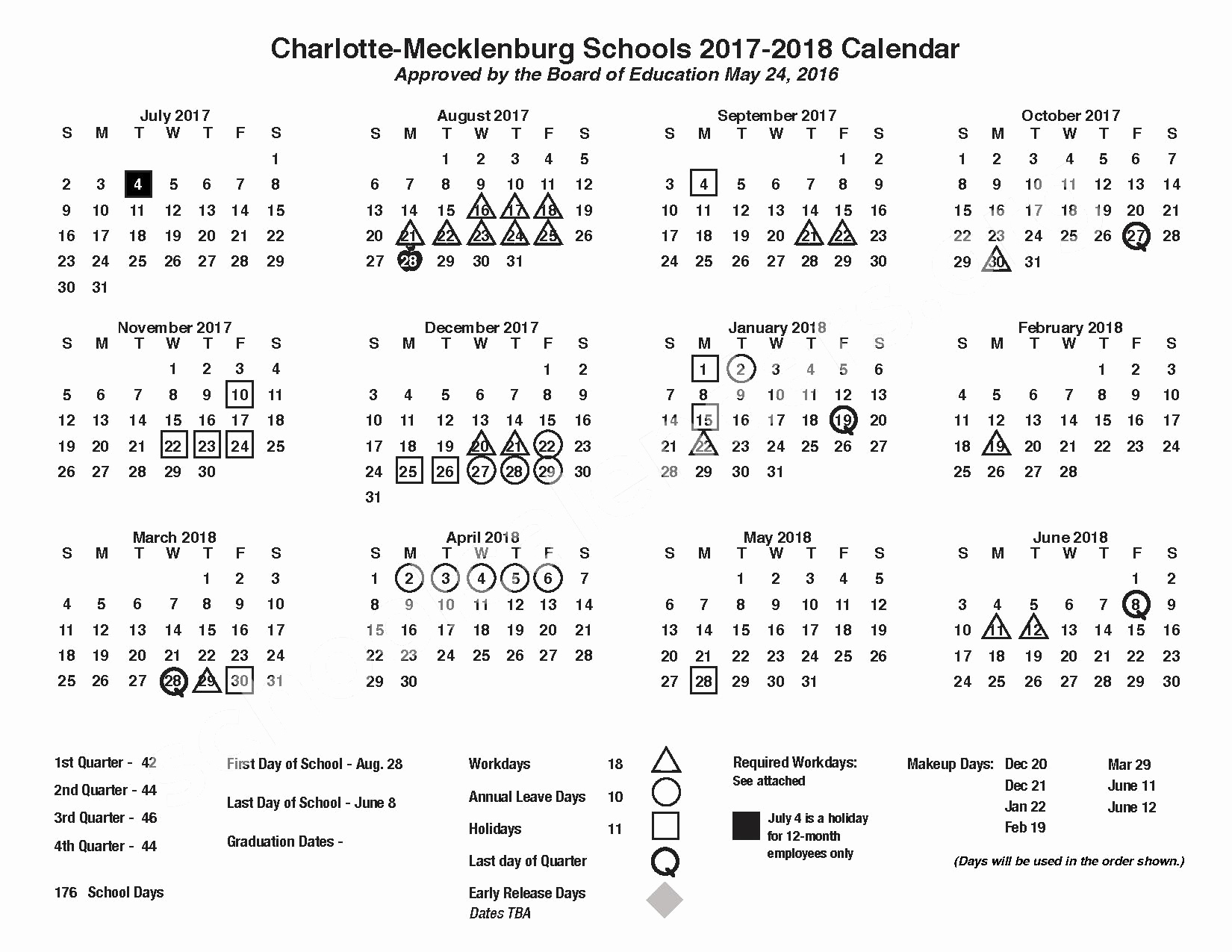 2017 2018 Cms Holiday Calendar Charlotte Mecklenburg Schools School Calendar Mecklenburg County