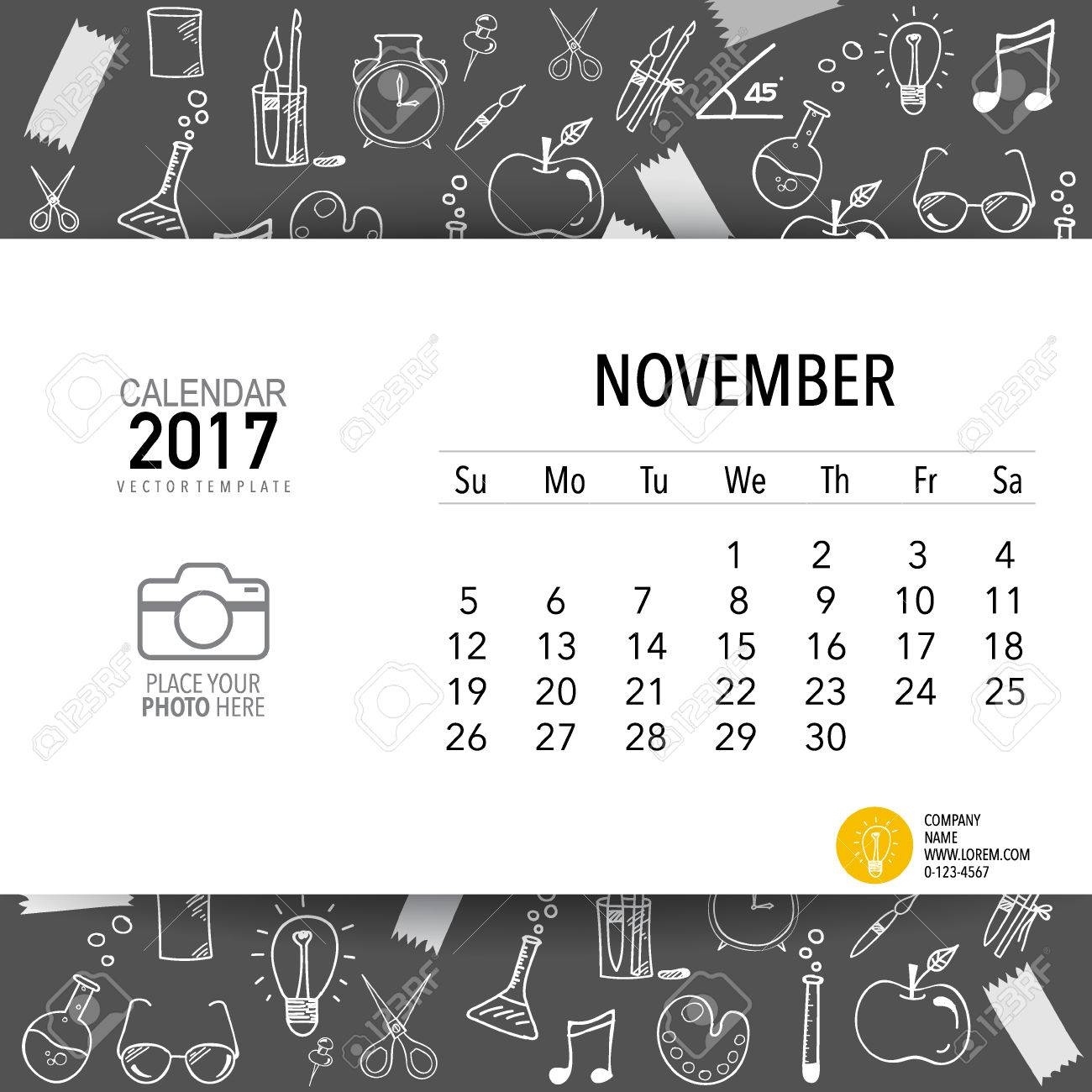 2017 Calendar Planner Design, Monthly Calendar Template For November Monthly Calendar Layout Design