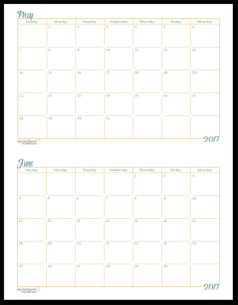 2017 Half-Size Monthly Calendar Printables 5 X 8 Monthly Calendar Template