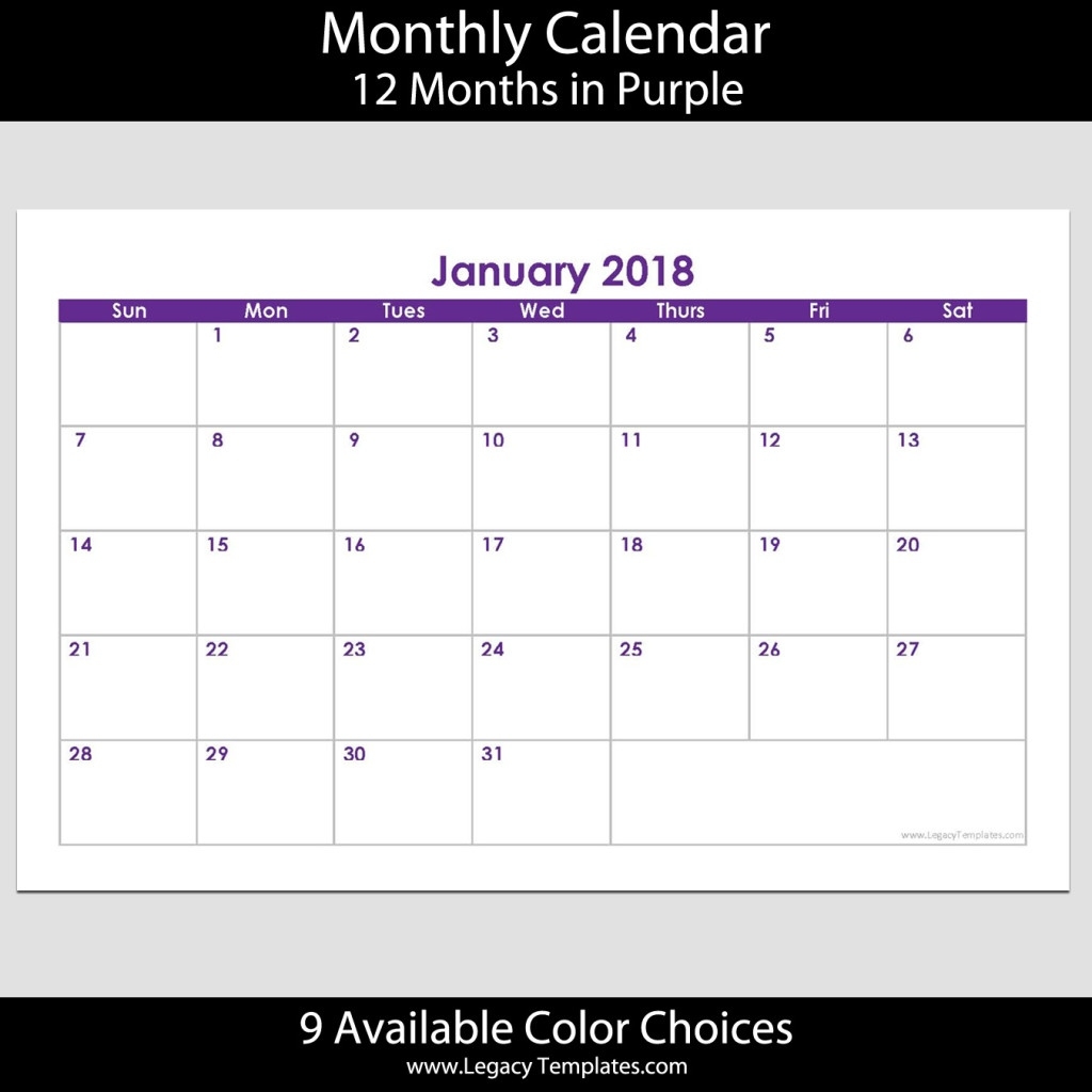 2018 12-Month Landscape Calendar – 5.5″ X 8.5″ | Legacy Templates 5.5 X 8.5 Monthly Calendar Template