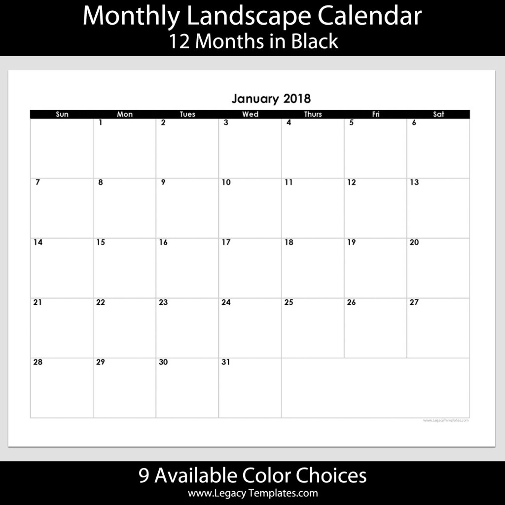 2018 - 12 Month Landscape Calendar - 8 1/2&quot; X 11&quot; | Legacy Templates 8 X 11 Monthly Calendar