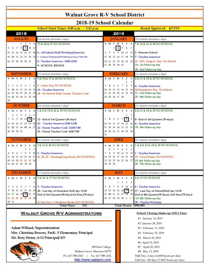 2018-19 School Calendar Remarkable School Calendar District 300