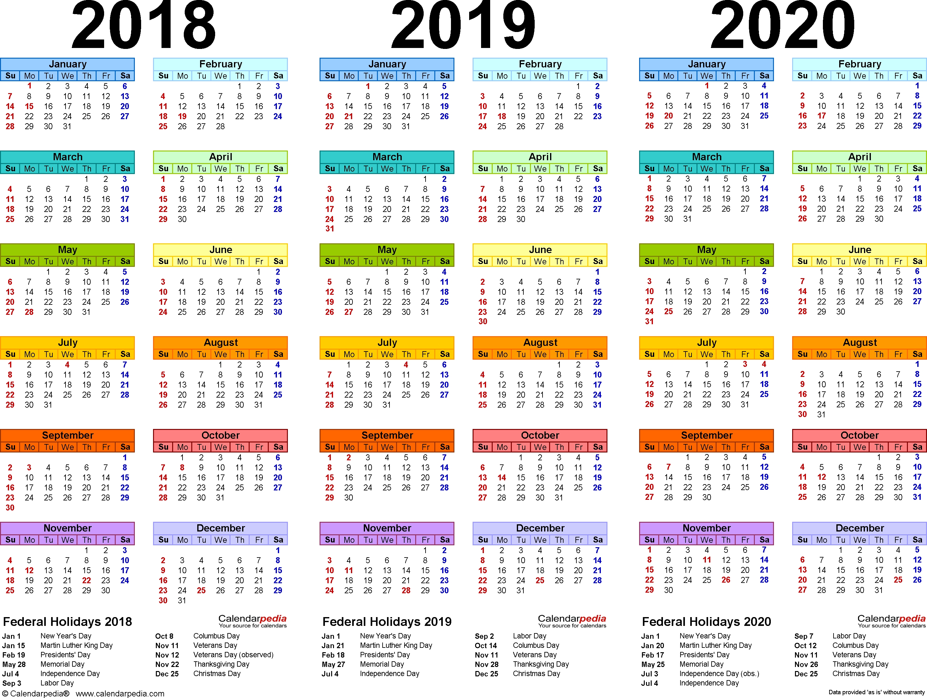 2018/2019/2020 Calendar - 4 Three-Year Printable Pdf Calendars 2020 January Calendar Sri Lanka