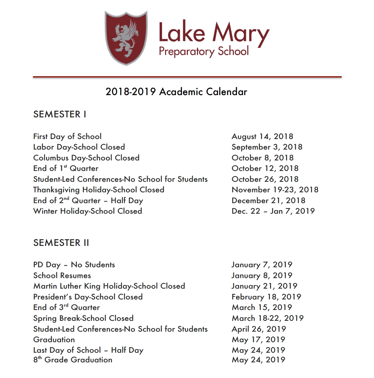 2018-2019 Calendar At A Glance | School Year Overview Calendar School 2019 Florida