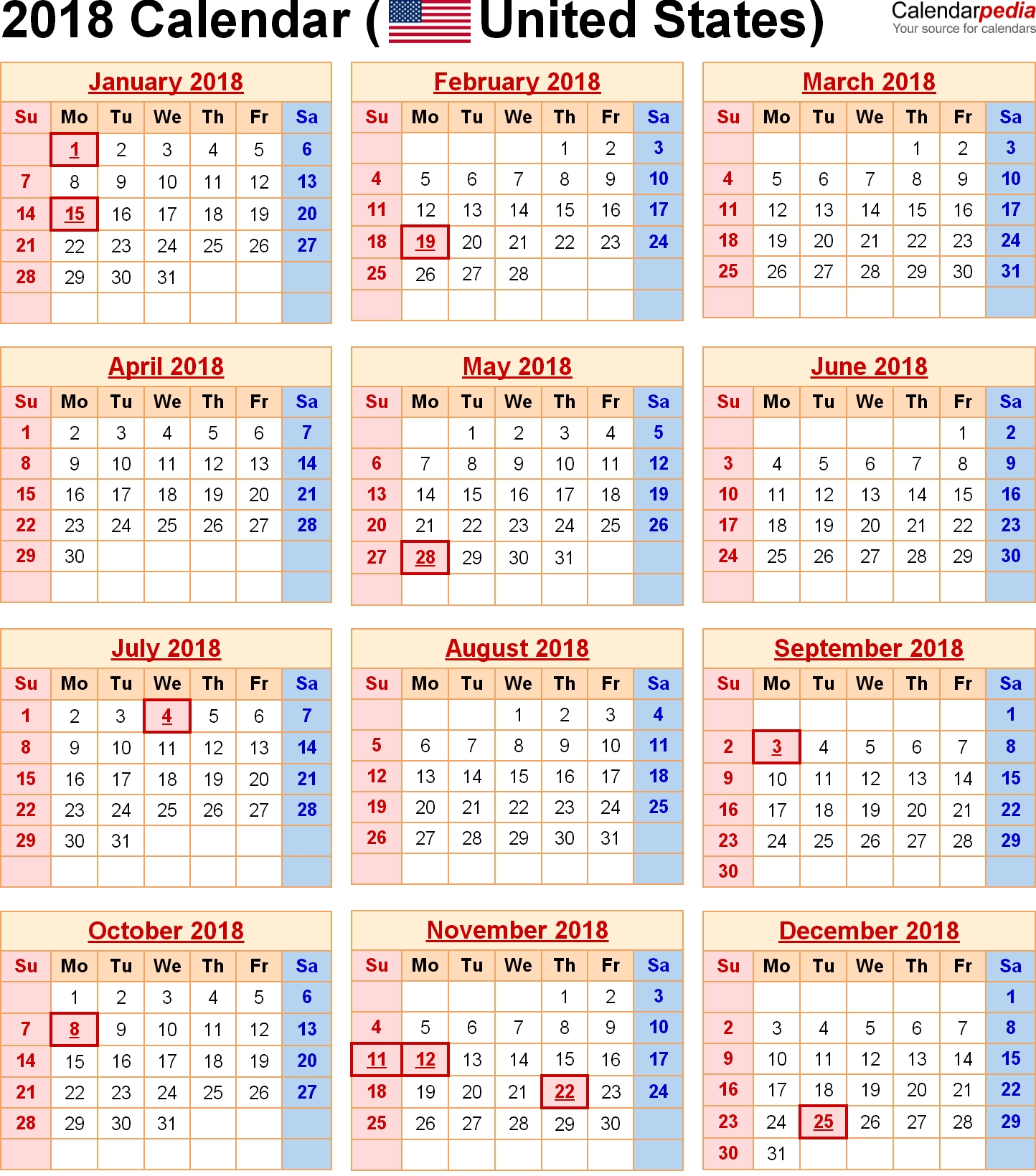 2018 Calendar United States Holidays | 2018 Calendars | Pinterest Year Calendar And Holidays