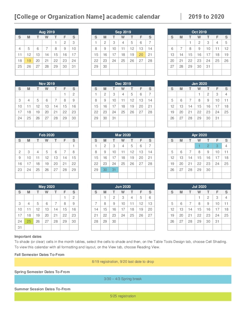 2019-2020 Academic Calendar School Calendar Office 365