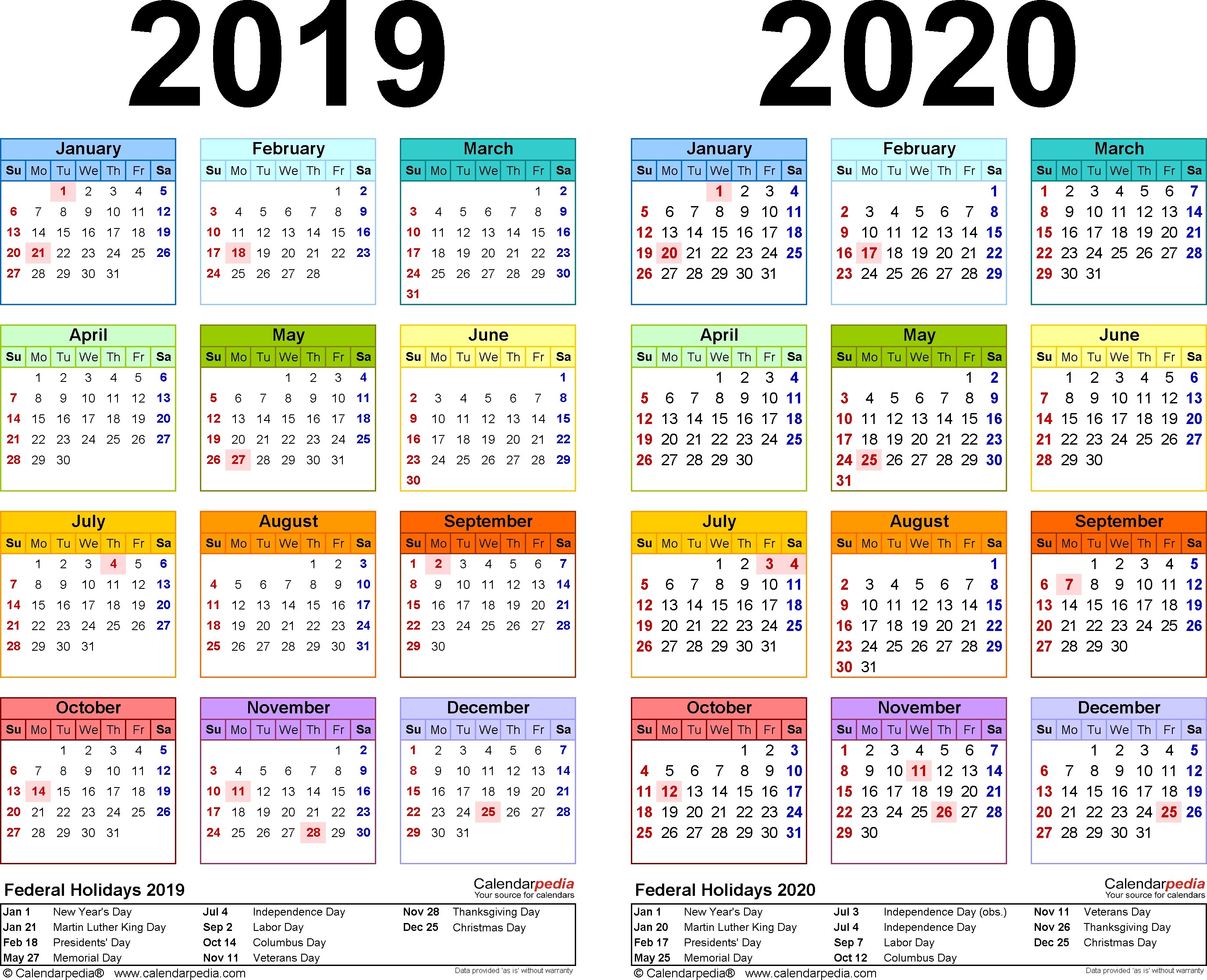 2019-2020 Calendar - Free Printable Two-Year Pdf Calendars 2020 Calendar Of Holidays