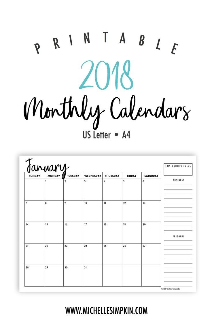 2019 &amp; 2020 Printable Monthly Calendars Bundle - Landscape, Us 8 X 11 Monthly Calendar Printable