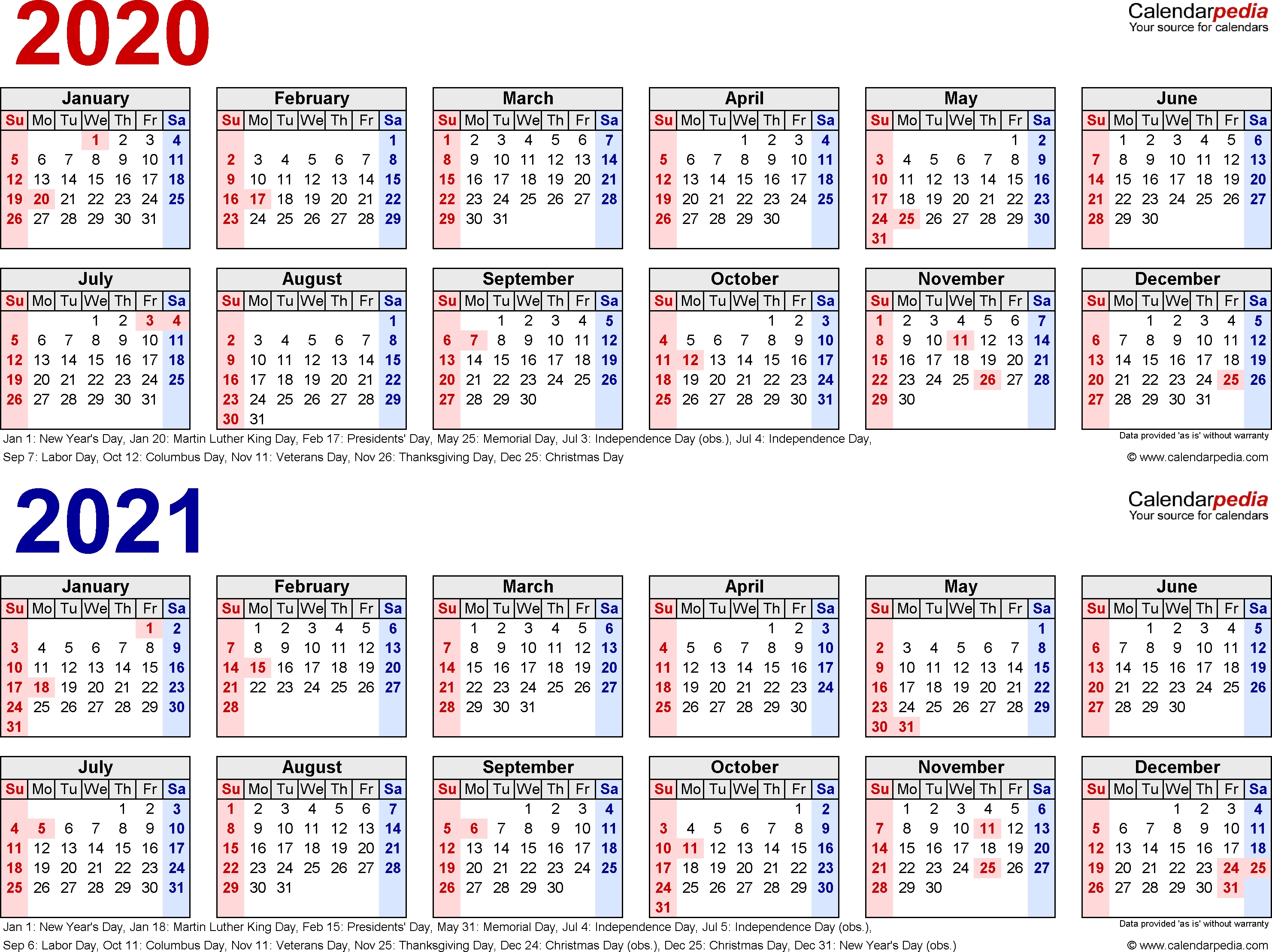 2020-2021 Calendar - Free Printable Two-Year Excel Calendars Calendar 2020 To 2022