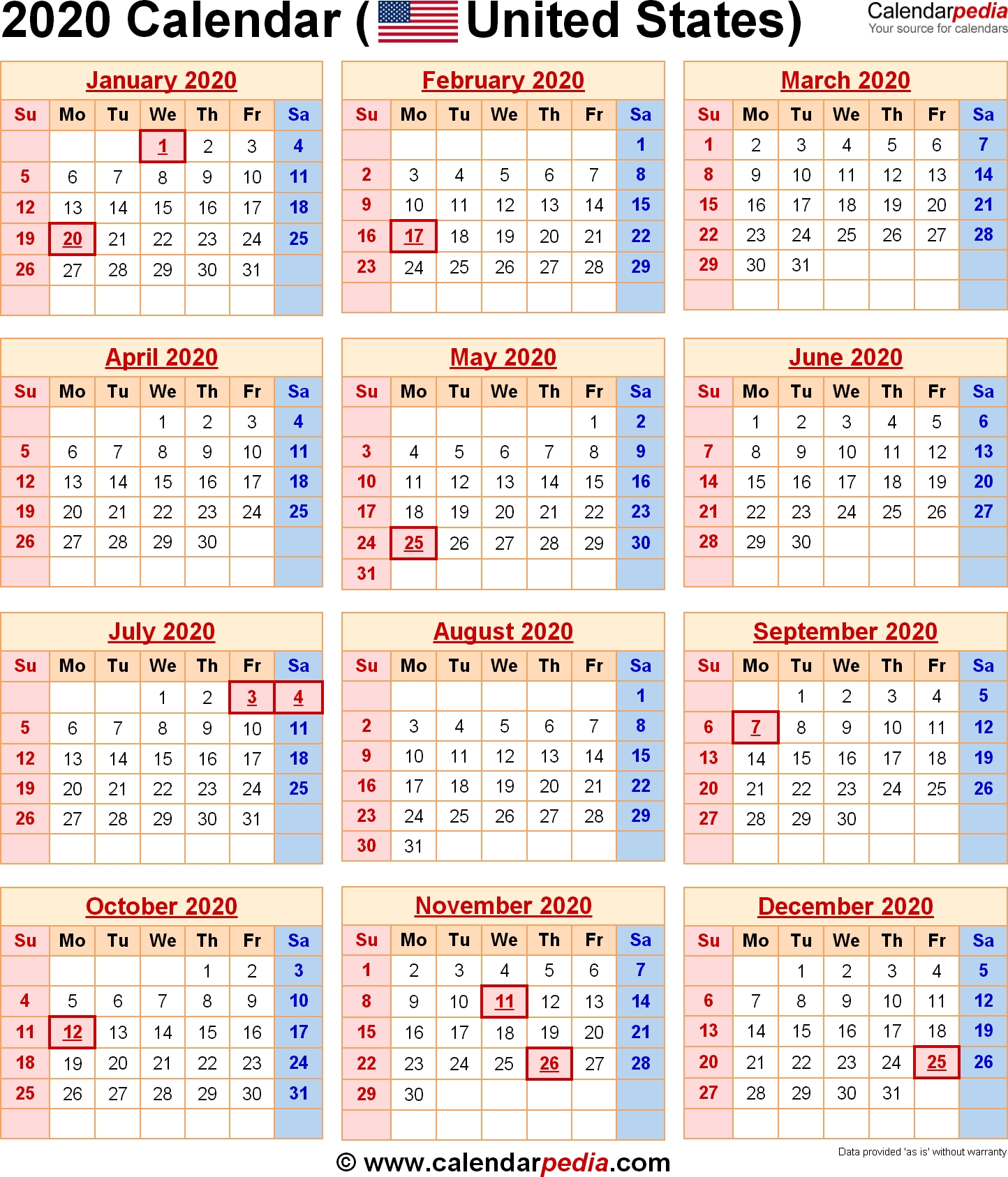 2020 Calendar With Federal Holidays &amp; Excel/pdf/word Templates 2020 Calendar List Of Holidays
