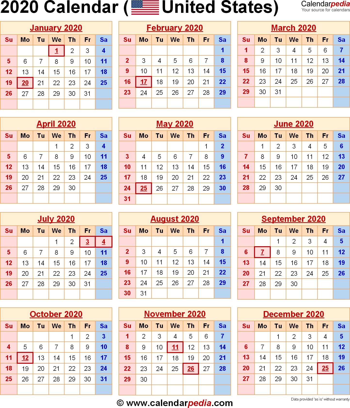 2020 Printable Calendars With Us Holidays 2020 Calendar With Federal Remarkable Us Calendar Holidays 2020