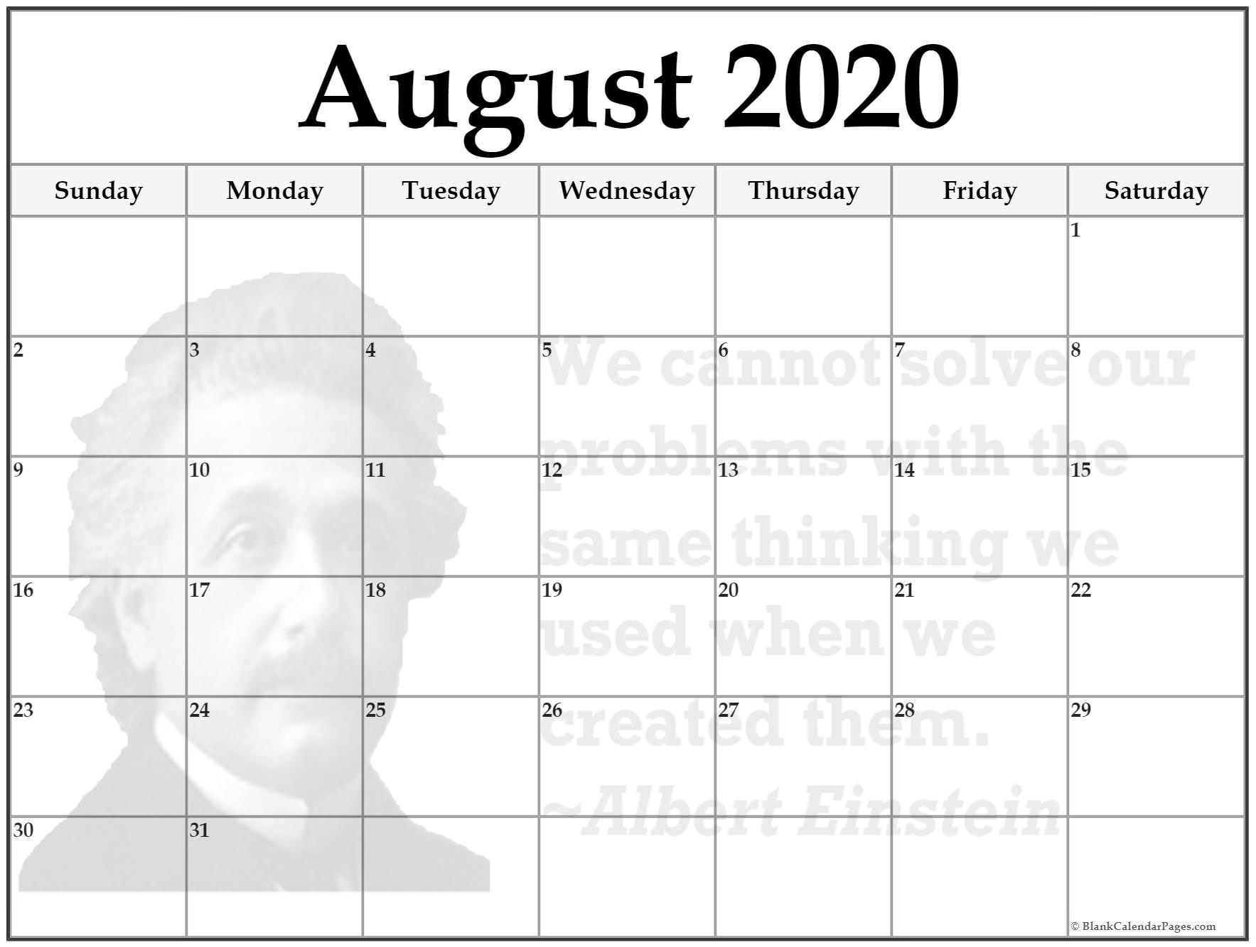 24+ August 2020 Printable Quote Calendars Remarkable 2020 Calendar Same As What Year
