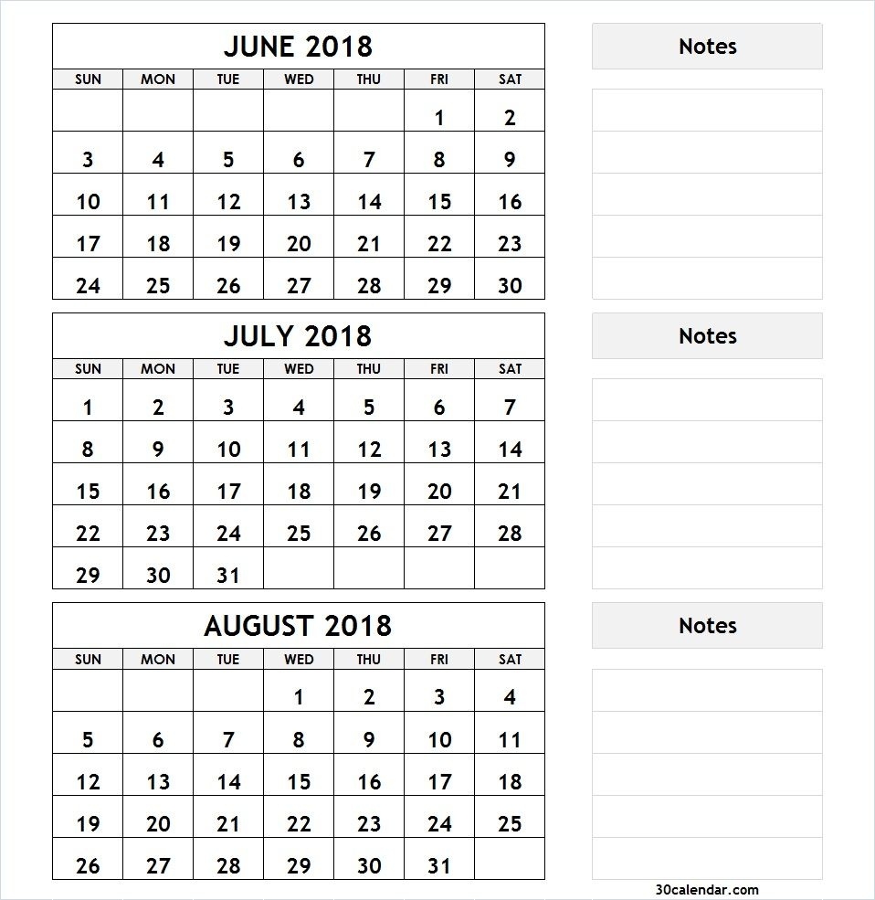 3 Month Calendar June July August 2018 | 2018 Calendar | Pinterest Calendar Month For July