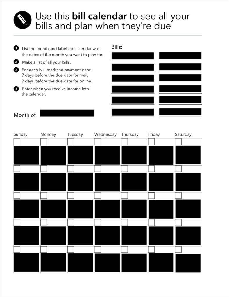 Monthly Calendar To Keep Track Of Bills Printable Blank Calendar Template