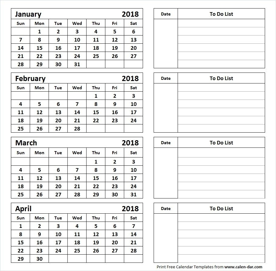 4 Months Page Calendar 2018 Printable Printable Calendar 4 Months Per Page
