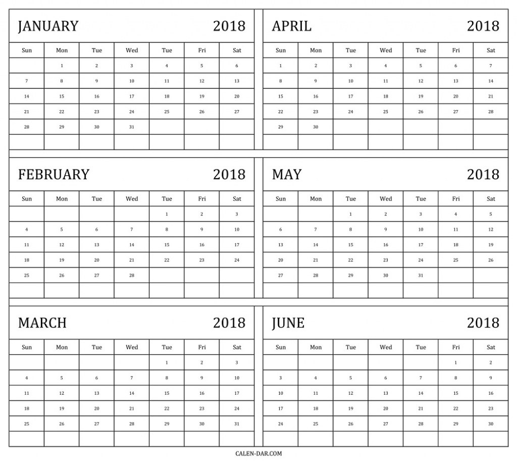 6 Month 2018 Printable Calendar Templates 6 Monthly Calendar Printable
