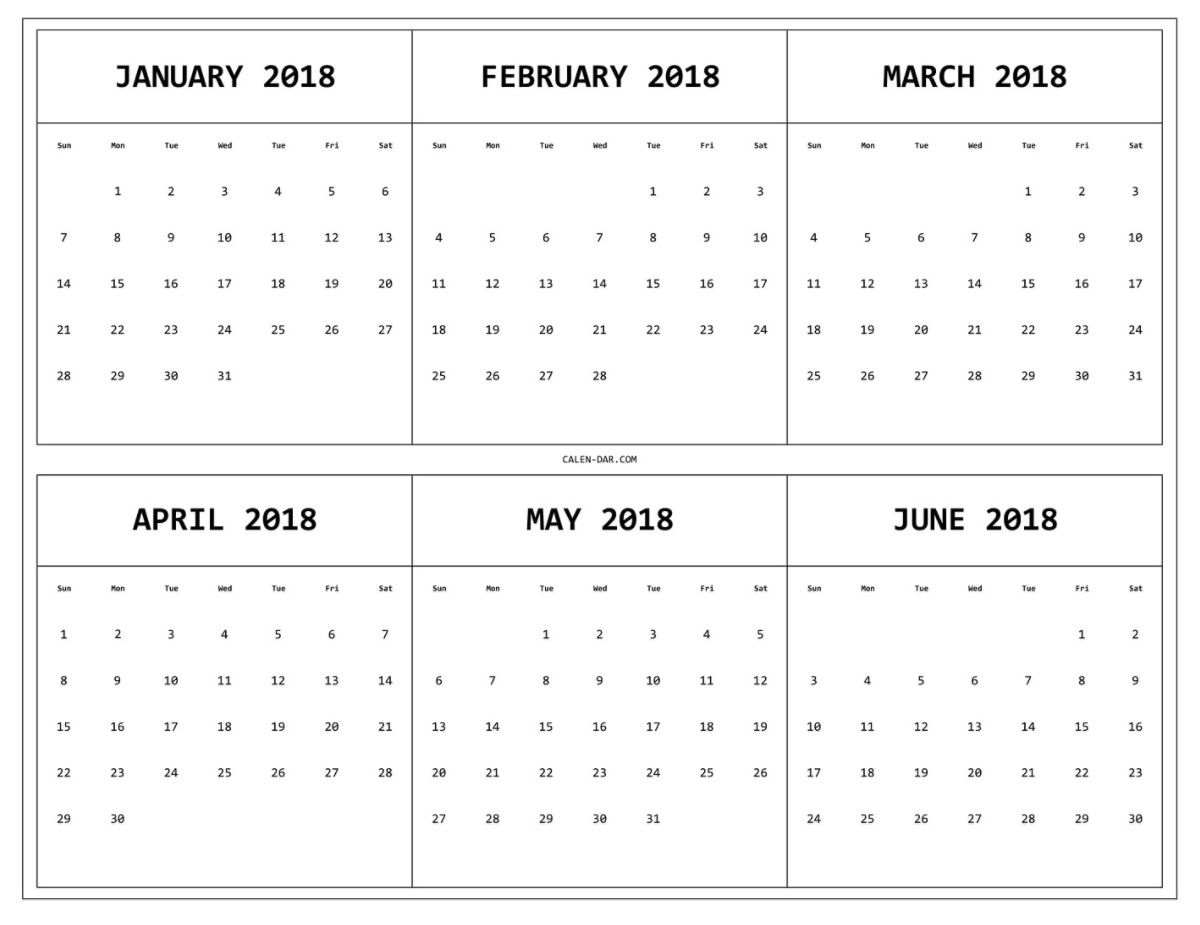 6 Month One Page Printable Calendar 2018 | Maxcalendars | Calendar 1 Page Blank Calendar