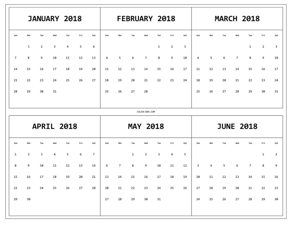 6 Month One Page Printable Calendar 2018 | Maxcalendars | Calendar 6 Month Free Printable Calendar