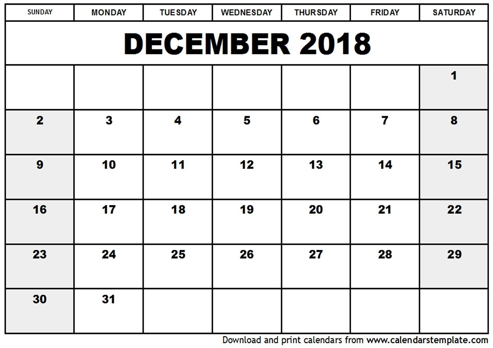 8 X 11 Printable December 2018 Calendar | Holidays Calendar Template 8 X 11 Monthly Calendar