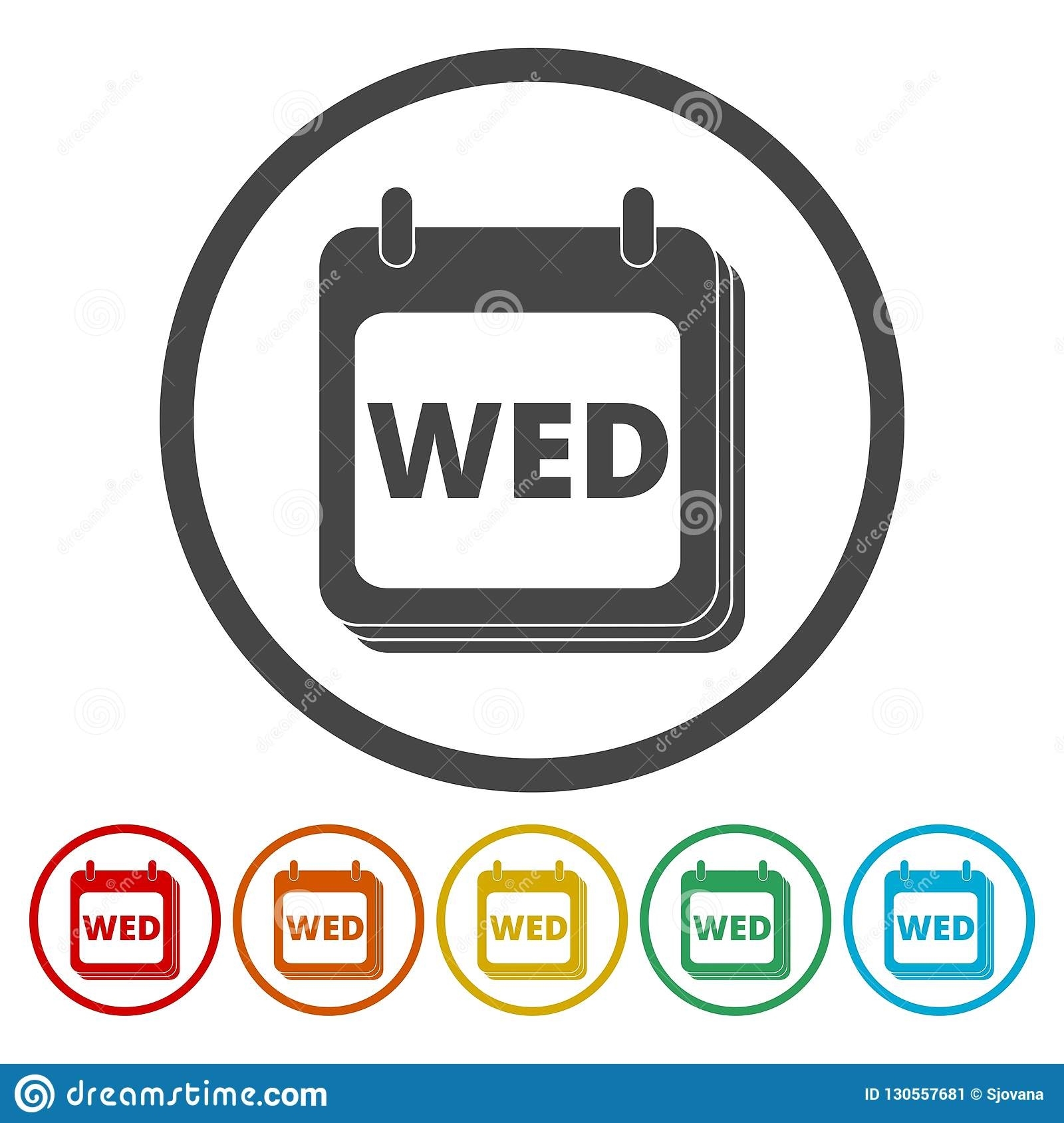 A Wall Calendar With The Word Wednesday. Flat Colorful Buttons For Calendar Icon For Word