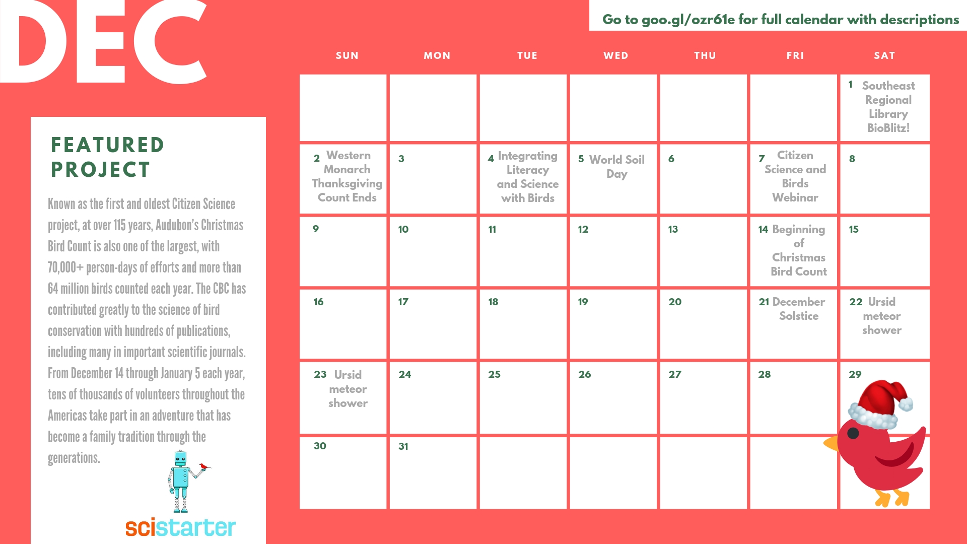 A Year Of Citizen Science Calendar: December - Citizen Science Salon Monarch K-8 School Calendar