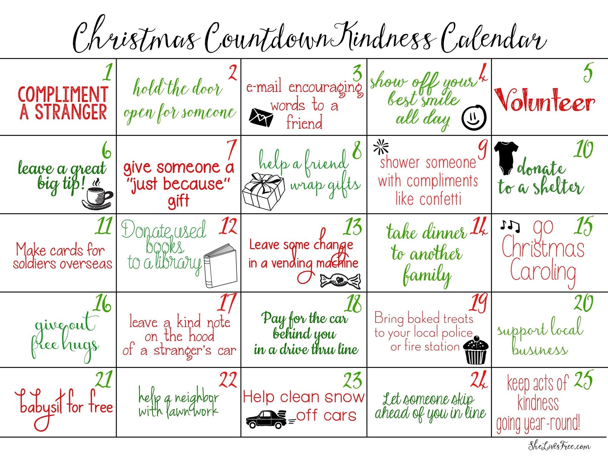 Acts Of Kindness Christmas Countdown Calendars (Free Printables) Countdown Calendar To End Of Year