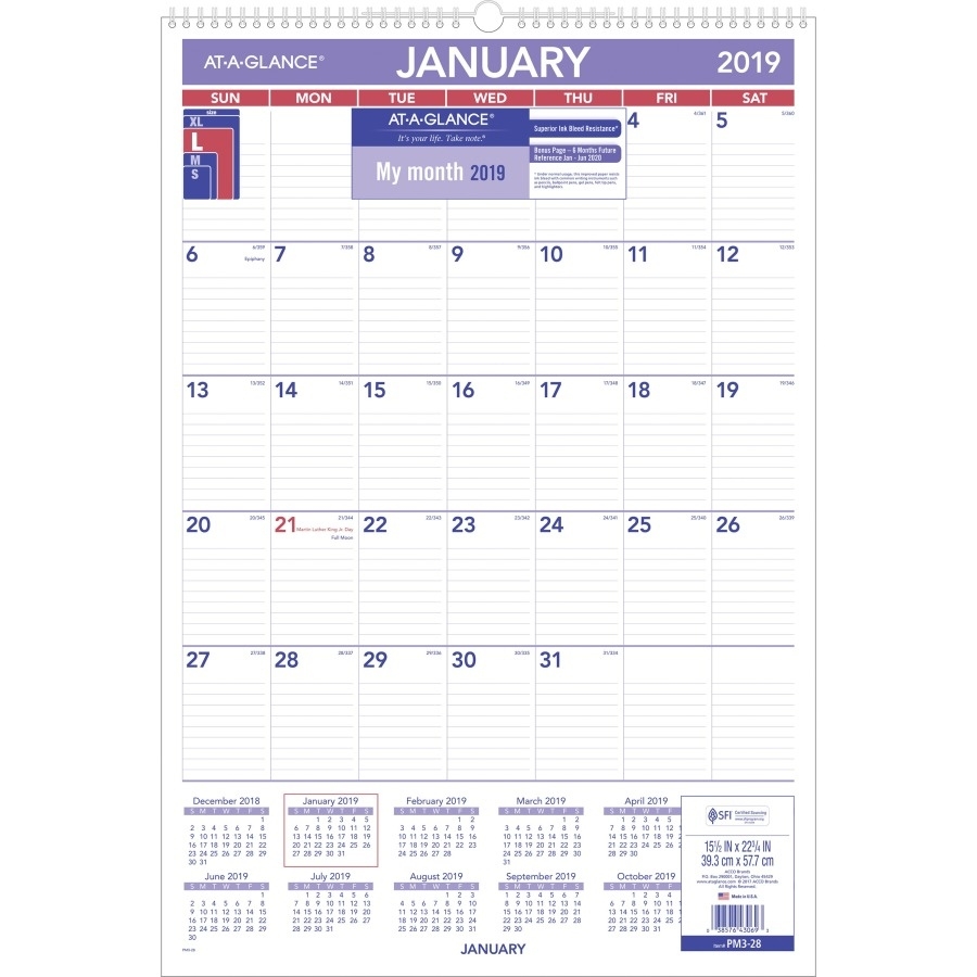 At-A-Glance Recycled Monthly Wall Calendar - Icc Business Products Calendar Month At A Glance