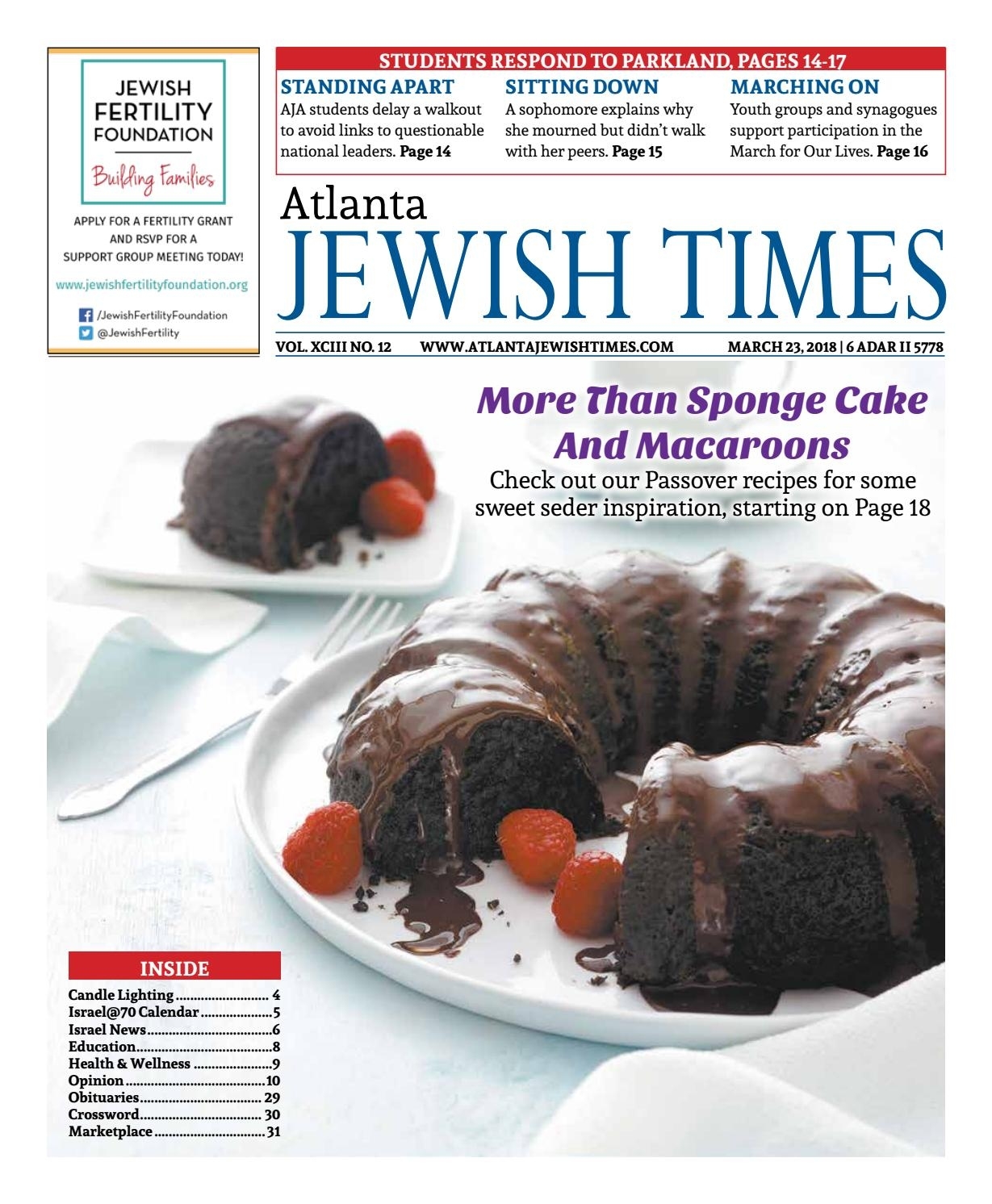Atlanta Jewish Times, Vol. Xciii No. 12, March 23, 2018 By Atlanta Jewish Calendar 6Th Month Crossword