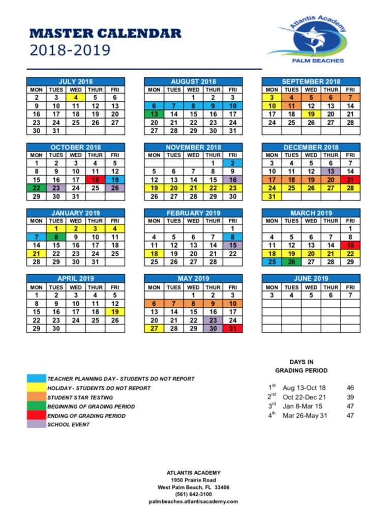 Atlantis Academy – Palm Beachacademic Calendar | Calendar School Palm Beach