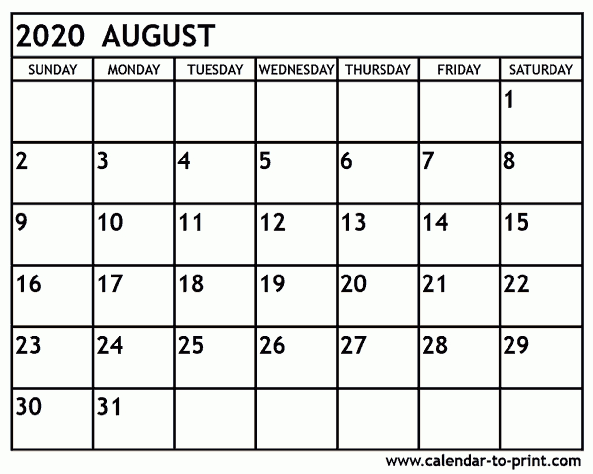 August 2020 Calendar Printable 2020 Calendar For August
