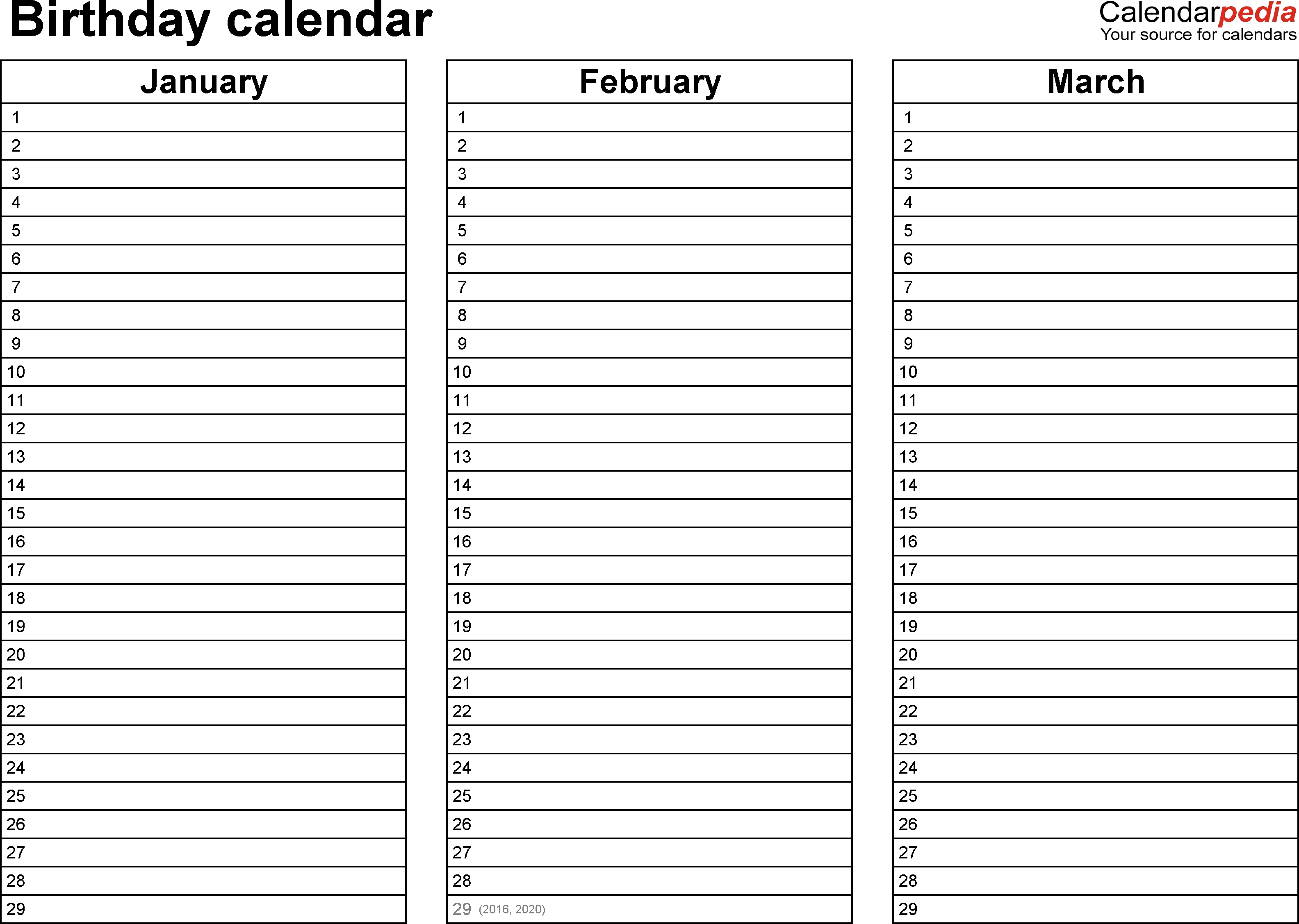 Birthday Calendars - 7 Free Printable Word Templates 3 Month View Calendar Template