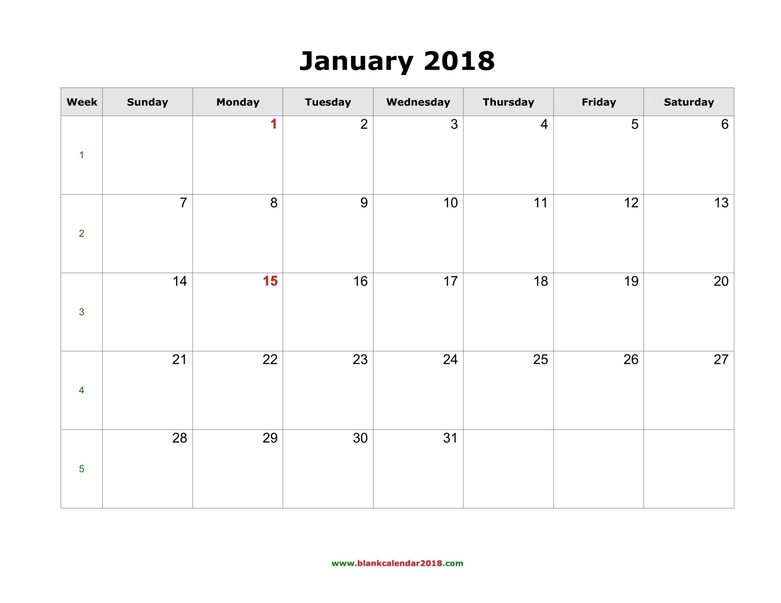 Blank Calendar 2018 Blank Calendar Word Template