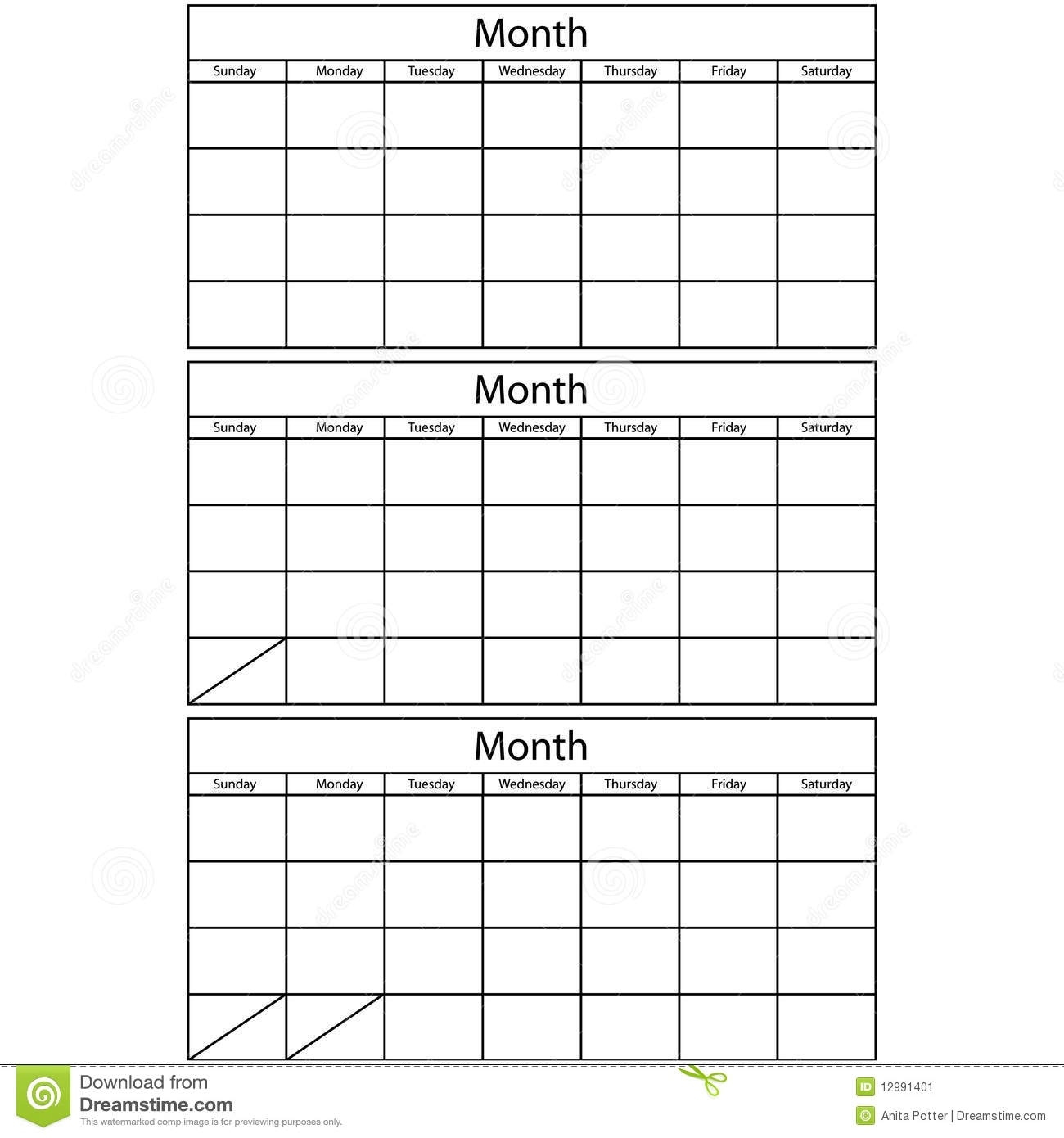 Blank Calendar 3 Templates Stock Vector. Illustration Of Month Calendar Template 3 Months