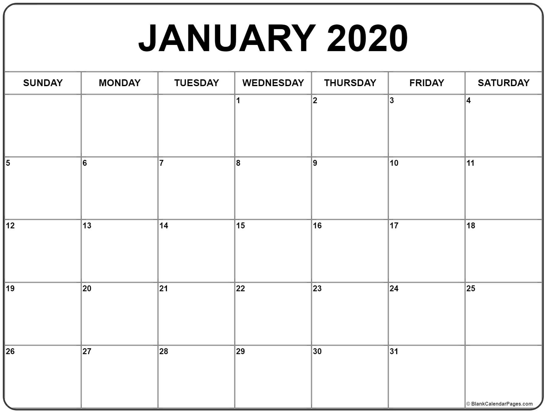 Blank Calendar Jan 2020 Printable January 2020 Calendar | Monthly Extraordinary 2020 Calendar For January