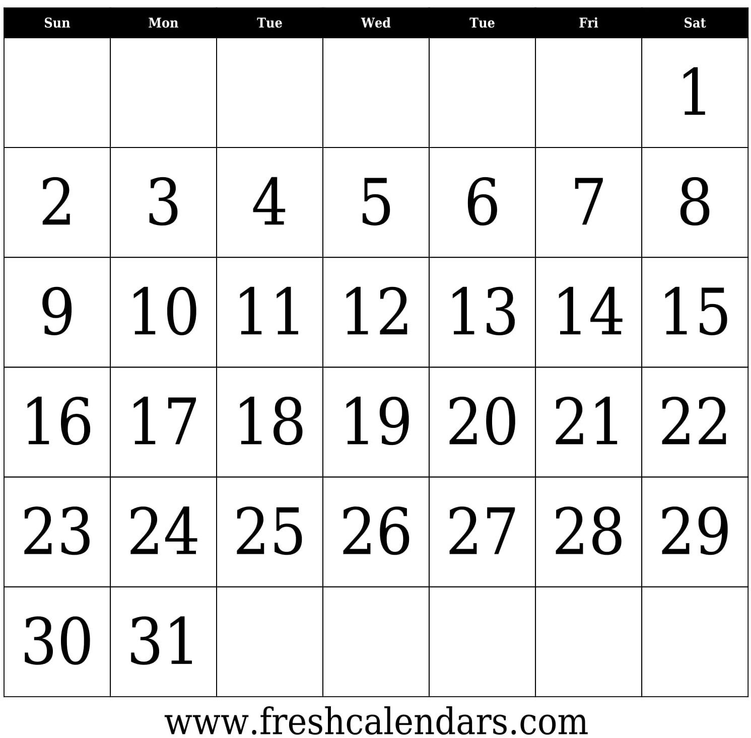 Blank Calendar: Wonderfully Printable 2019 Templates 31 Day Blank Calendar Template 31 Days
