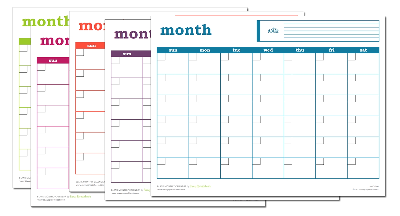 Blank Monthly Calendar - Excel Template - Savvy Spreadsheets A Blank Monthly Calendar