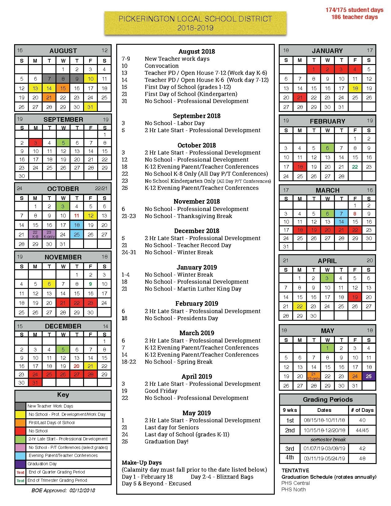 Board Of Education Approves 2018-19 Calendar - Pickerington Local 2020 School Calendar Kzn