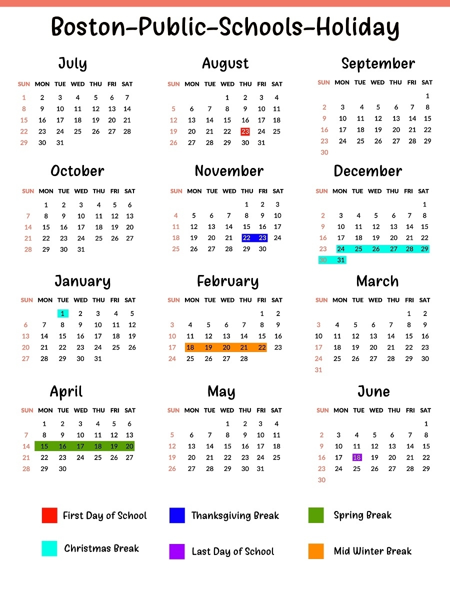 Boston County School District Calendar Holidays {2018-2019 School Calendar In Boston