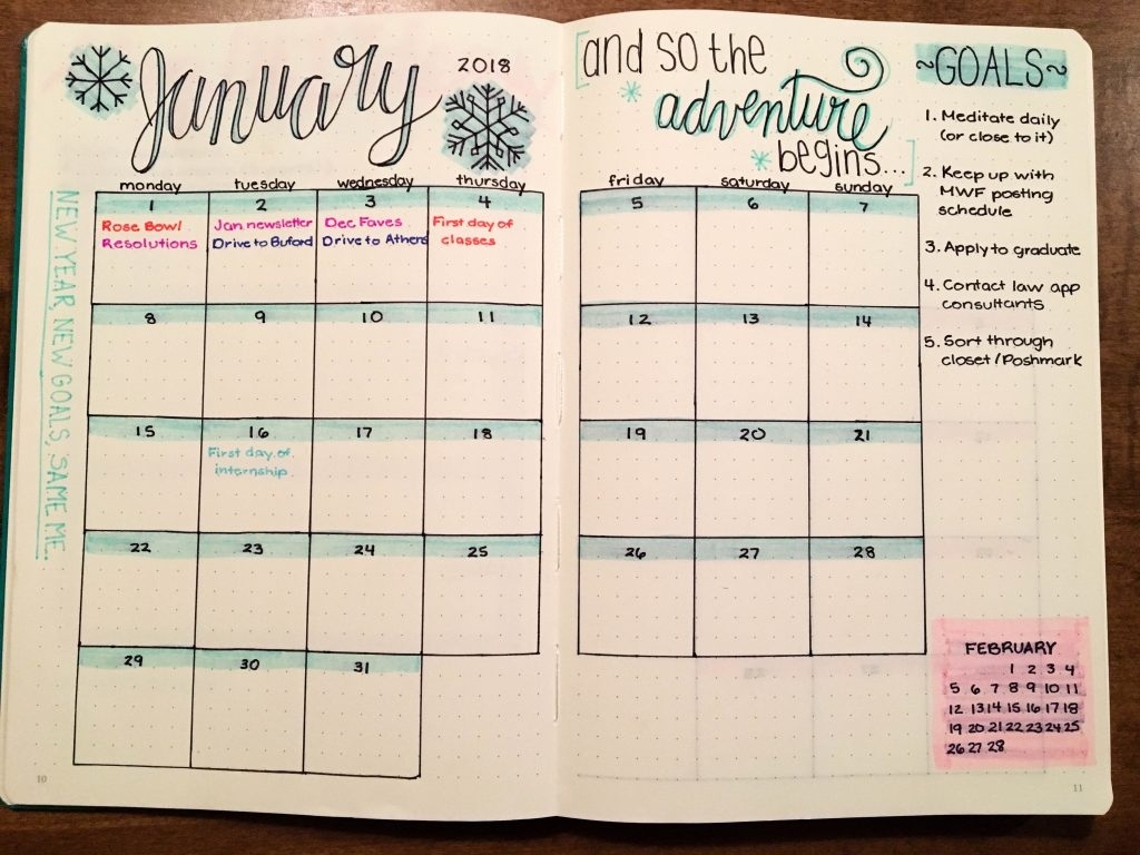 Bullet Journal Layout For 2018 - Espresso And Ambition Monthly Calendar Layout Bullet Journal