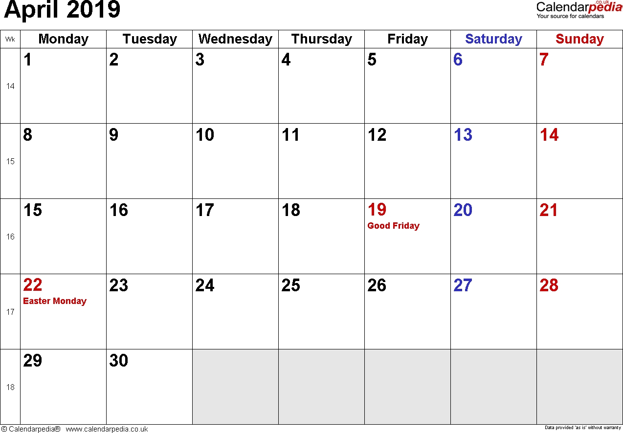 Calendar April 2019 Uk, Bank Holidays, Excel/pdf/word Templates 12 Month Calendar Uk