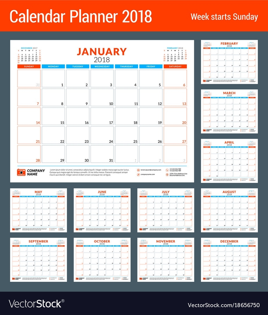 Calendar Planner For 2018 Year Design Print Vector Image Printing A Calendar In C