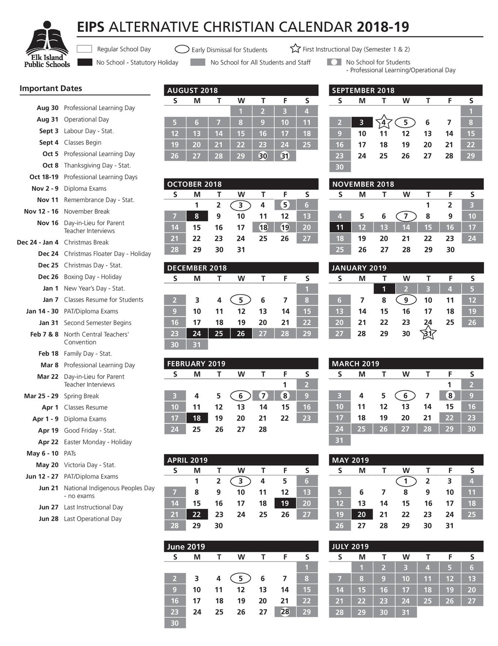 Calendar | Strathcona Christian Academy Secondary Incredible School Calendar Edmonton Public